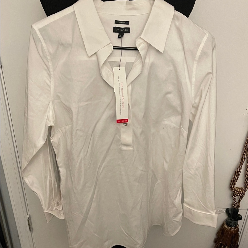 Talbots White Button-Front Popover Shirt